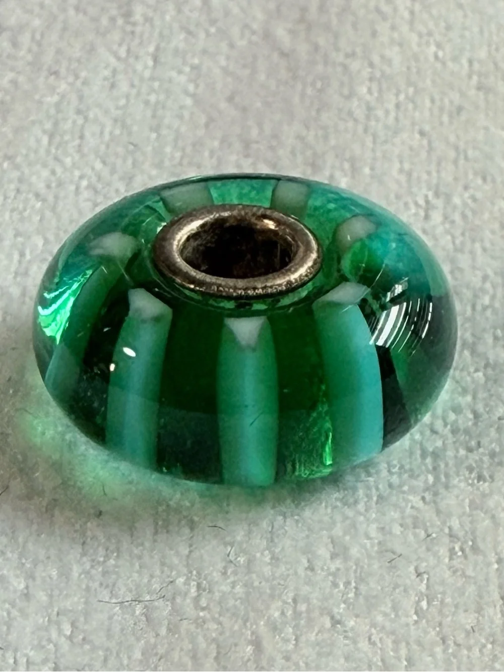 Trollbeads Green, Black, White,Blue Glass Beads Trio